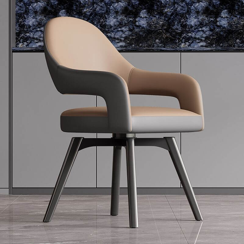 Modern Leather Swivel Arm Chair with Metal Legs