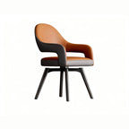 Modern Leather Swivel Arm Chair with Metal Legs