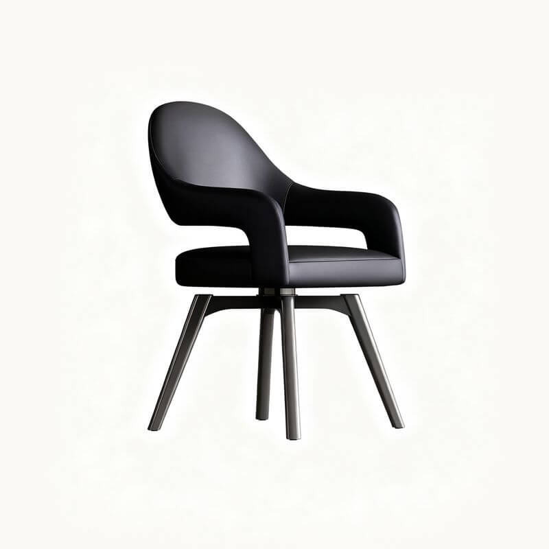 Modern Leather Swivel Arm Chair with Metal Legs