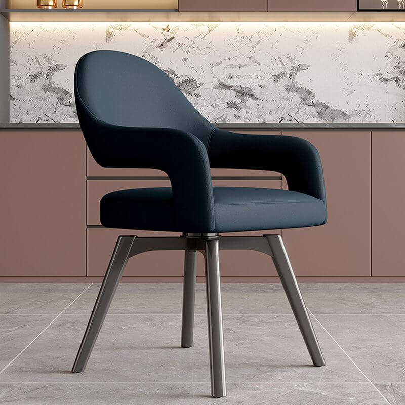 Modern Leather Swivel Arm Chair with Metal Legs