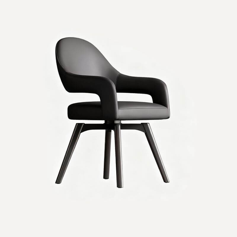 Modern Leather Swivel Arm Chair with Metal Legs