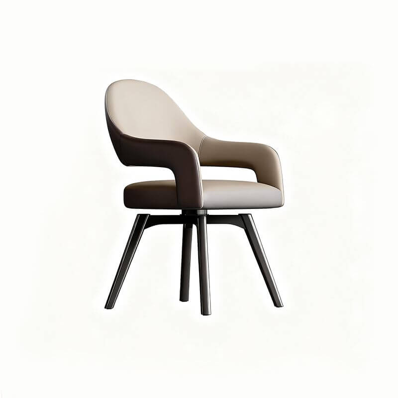 Modern Leather Swivel Arm Chair with Metal Legs