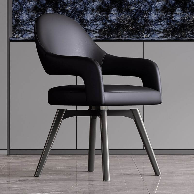 Modern Leather Swivel Arm Chair with Metal Legs Main Product Image