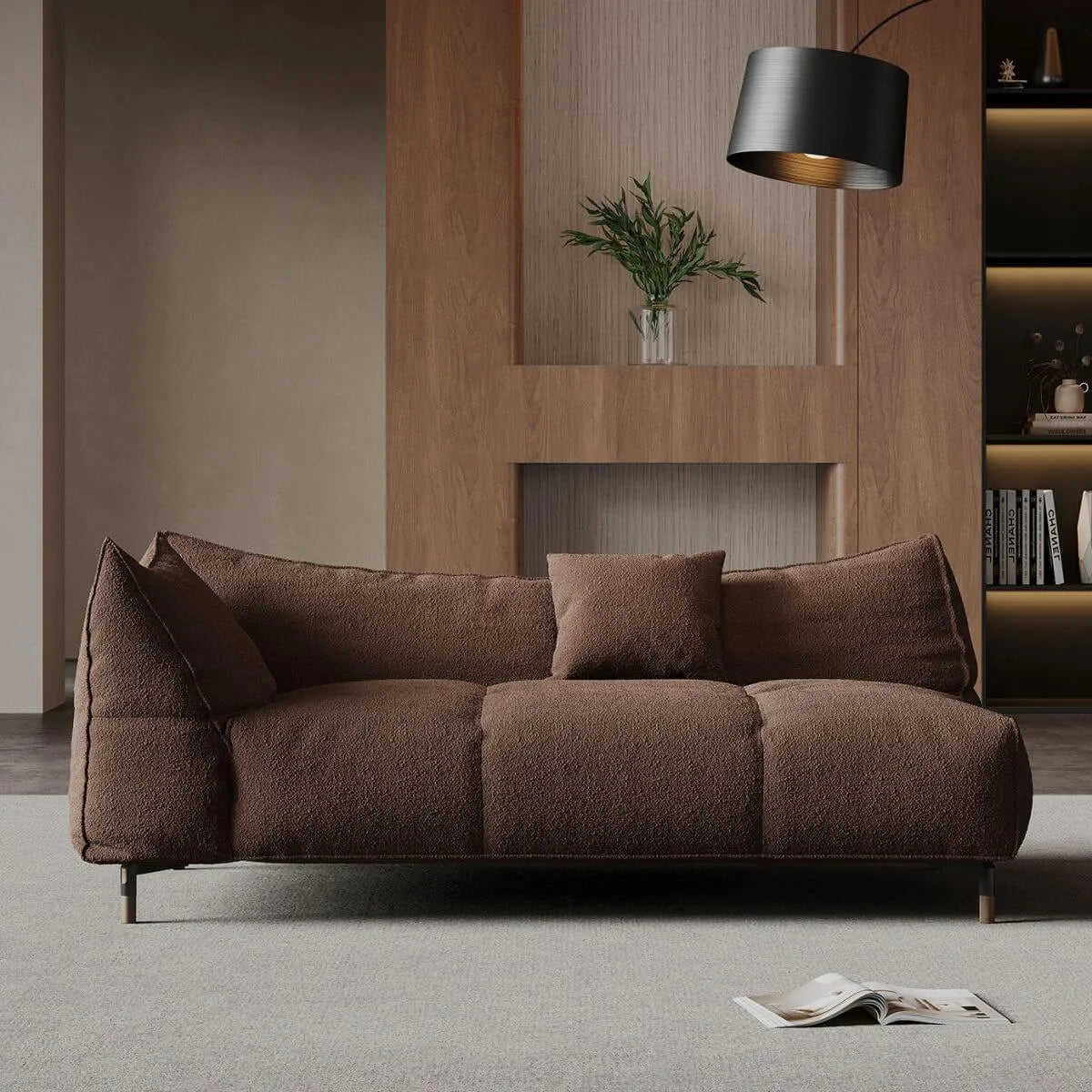 Modern Left-Arm Chaise Lounge with Flannel Upholstery