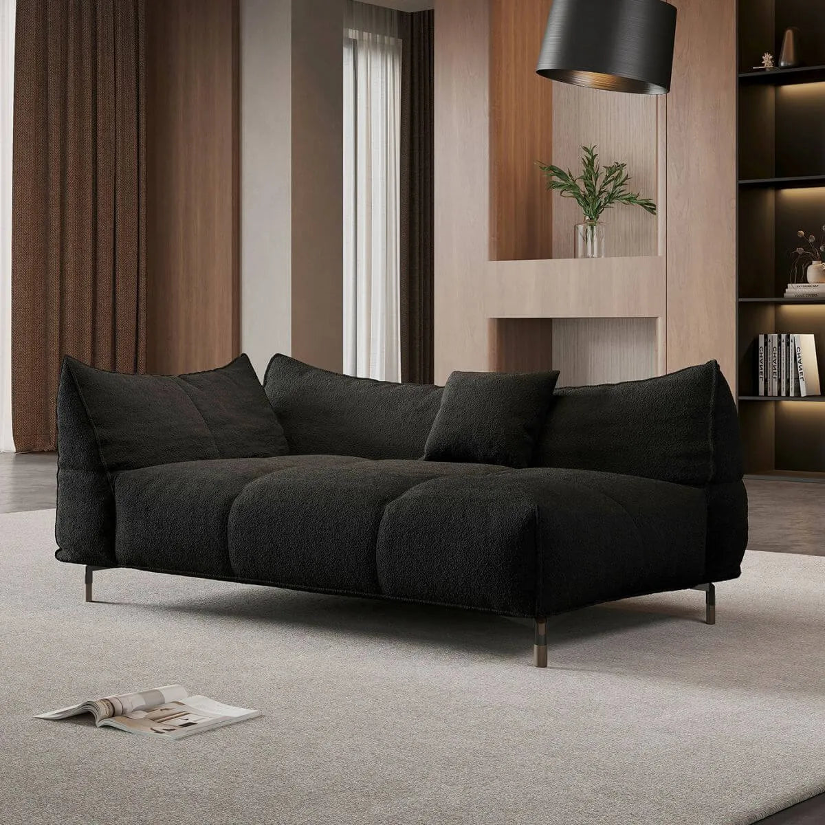 Modern Left-Arm Chaise Lounge with Flannel Upholstery