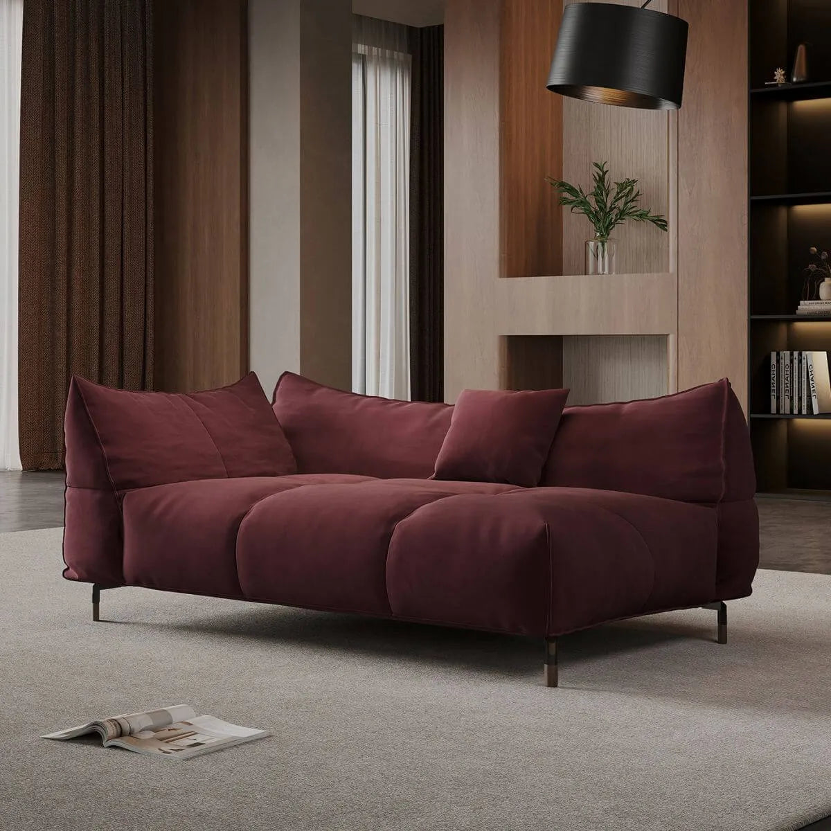 Modern Left-Arm Chaise Lounge with Flannel Upholstery