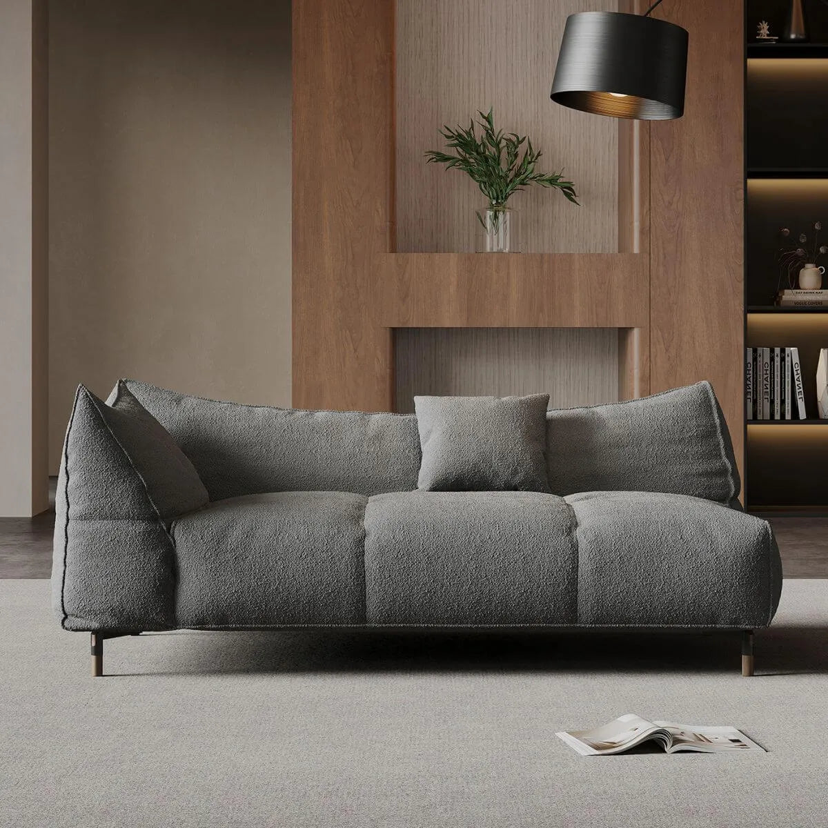 Modern Left-Arm Chaise Lounge with Flannel Upholstery