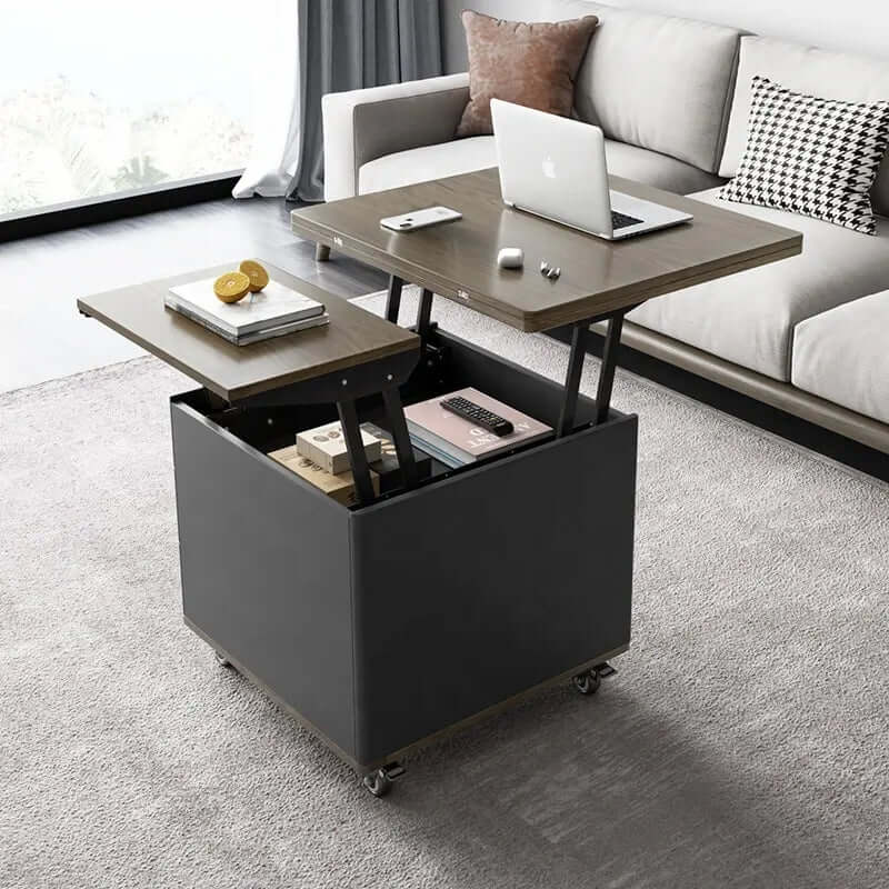 Modern Lift-Top Coffee Table with Storage - White-Black