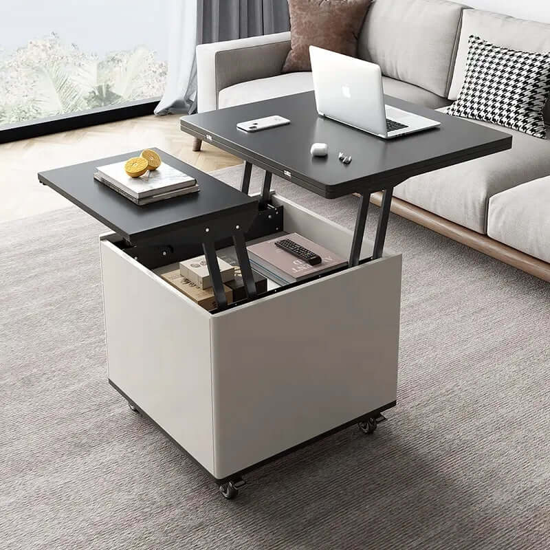 Modern Lift-Top Coffee Table with Storage - White-Black