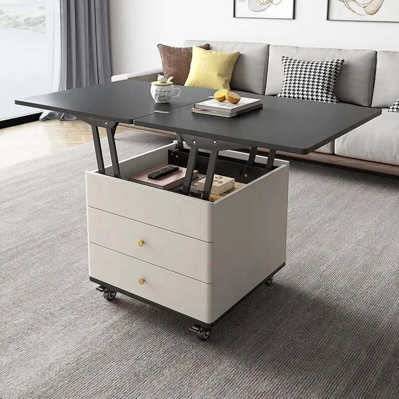 Modern Lift-Top Coffee Table with Storage - White-Black