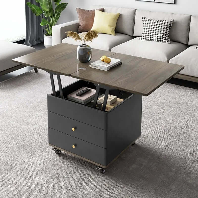 Modern Lift-Top Coffee Table with Storage - White-Black
