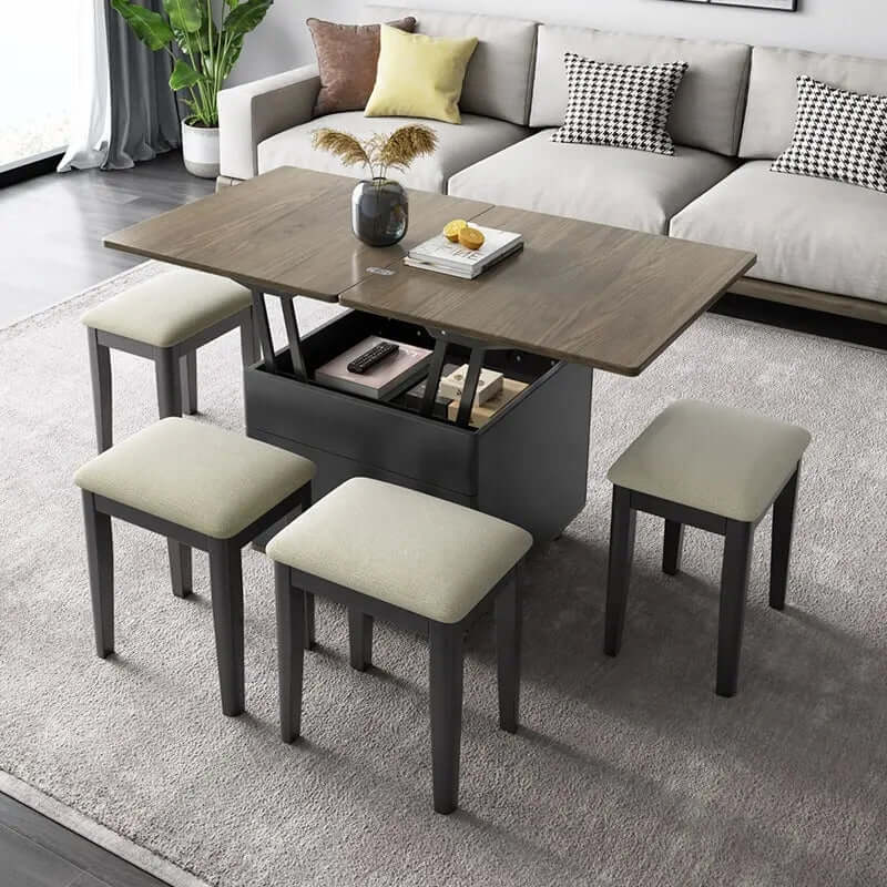 Modern Lift-Top Coffee Table with Storage - White-Black