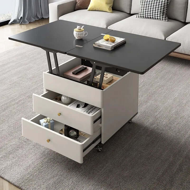 Modern Lift-Top Coffee Table with Storage - White-Black