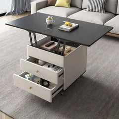 Modern Lift-Top Coffee Table with Storage - White-Black