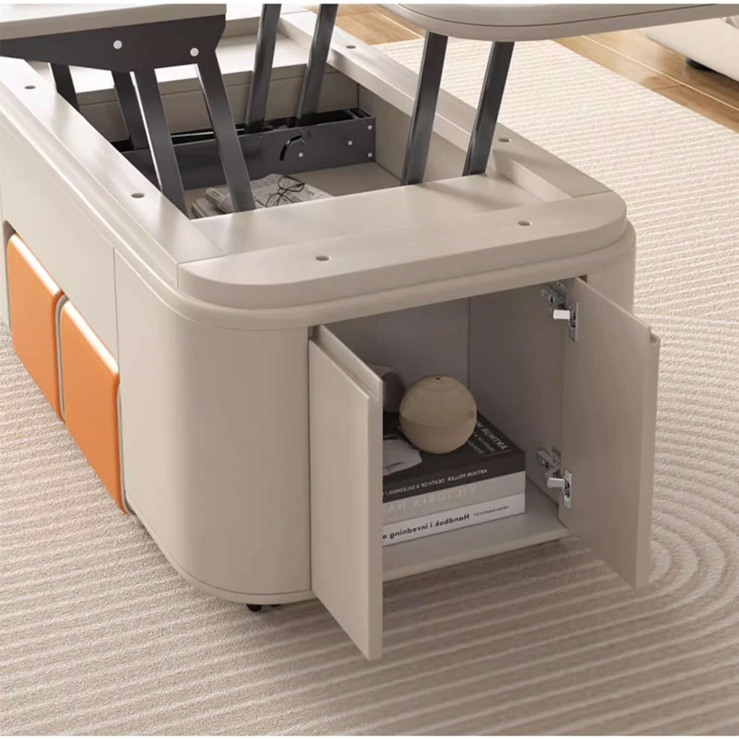 Modern Lifting Coffee Table Set With 2 Stools