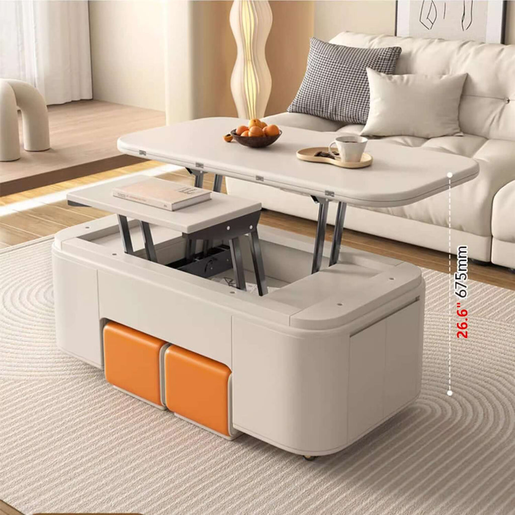 Modern Lifting Coffee Table Set With 2 Stools