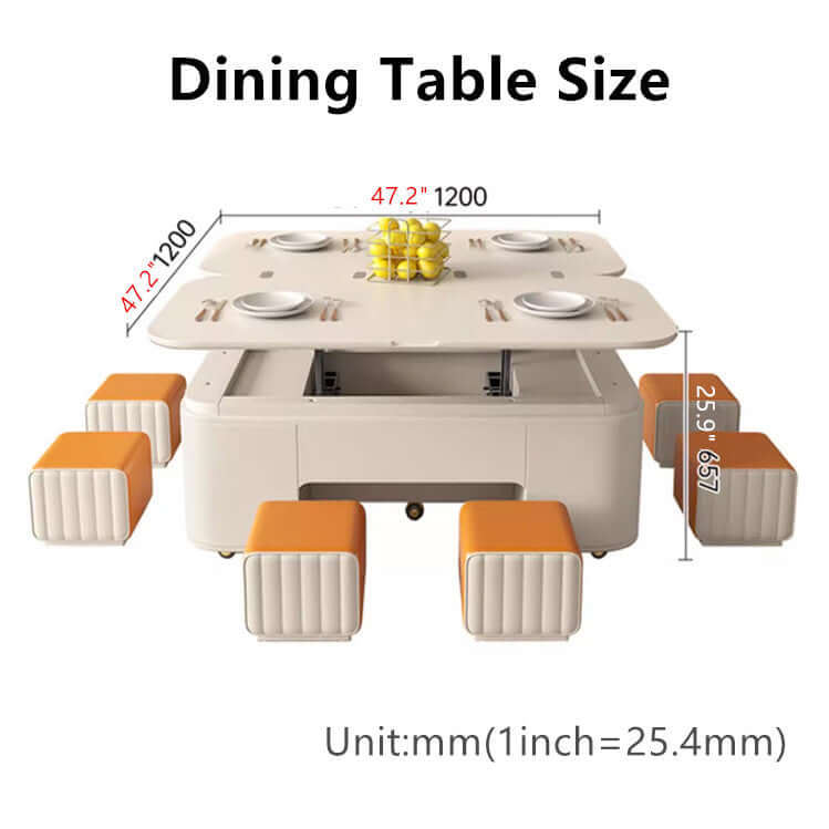 Modern Lifting Coffee Table Set With 2 Stools