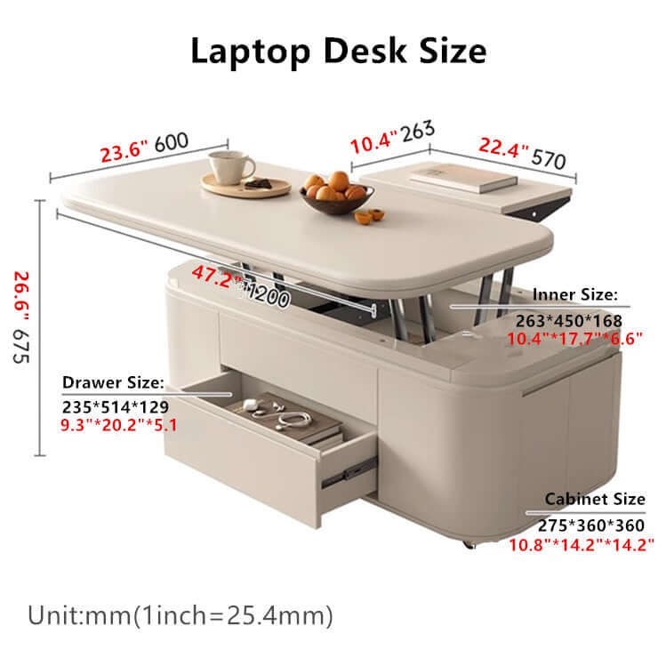 Modern Lifting Coffee Table Set With 2 Stools