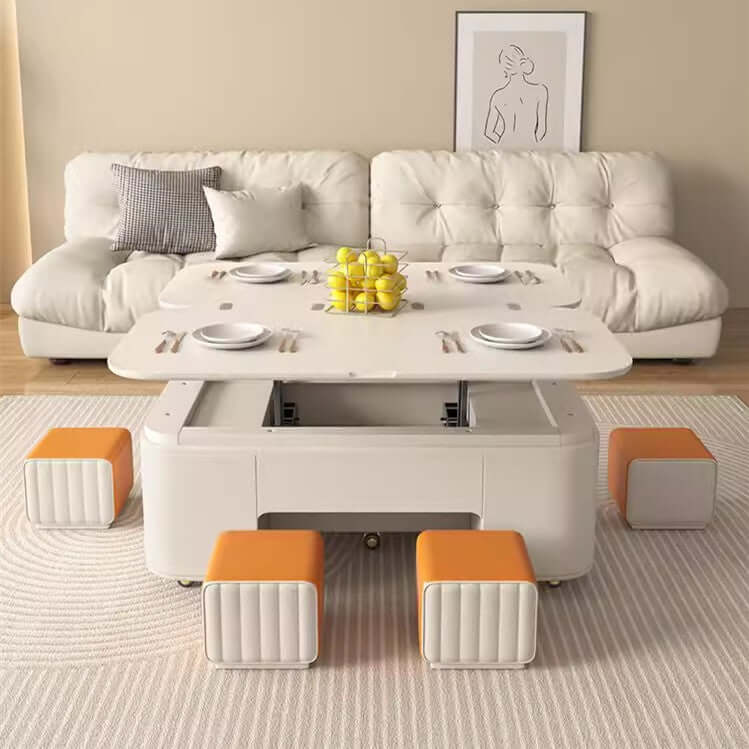 Modern Lifting Coffee Table Set With 2 Stools
