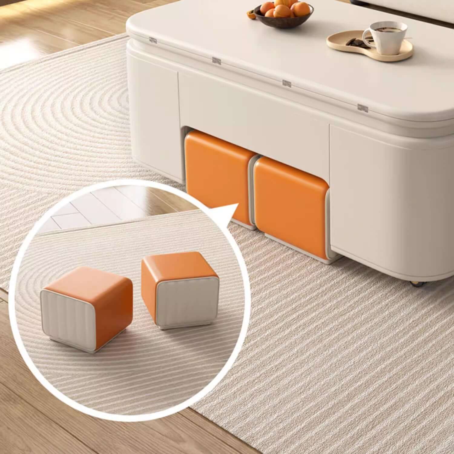 Modern Lifting Coffee Table Set With 2 Stools