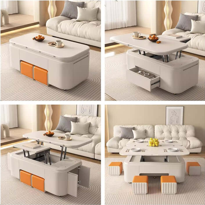 Modern Lifting Coffee Table Set With 2 Stools Main Product Image