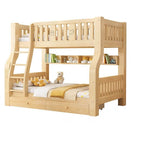Modern Light Wood Bunk Bed with Ladder, Drawers, and Integrated Shelving