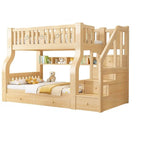 Modern Light Wood Bunk Bed with Ladder, Drawers, and Integrated Shelving