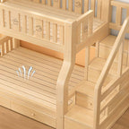 Modern Light Wood Bunk Bed with Ladder, Drawers, and Integrated Shelving