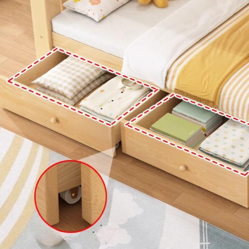 Modern Light Wood Bunk Bed with Ladder, Drawers, and Integrated Shelving