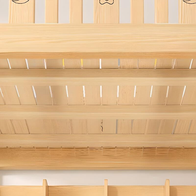 Modern Light Wood Bunk Bed with Ladder, Drawers, and Integrated Shelving