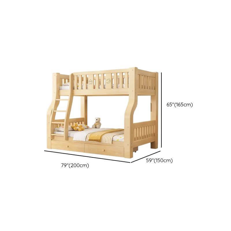 Modern Light Wood Bunk Bed with Ladder, Drawers, and Integrated Shelving Dimensions