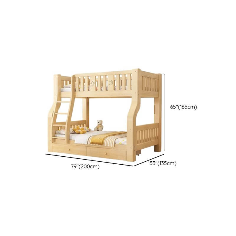 Modern Light Wood Bunk Bed with Ladder, Drawers, and Integrated Shelving Dimensions