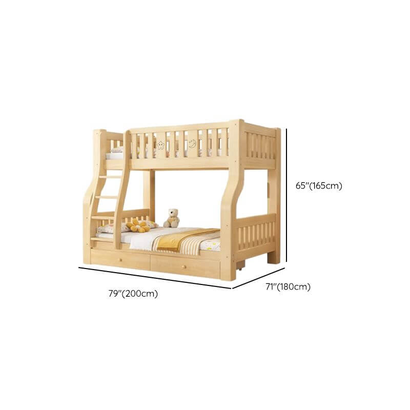 Modern Light Wood Bunk Bed with Ladder, Drawers, and Integrated Shelving Dimensions