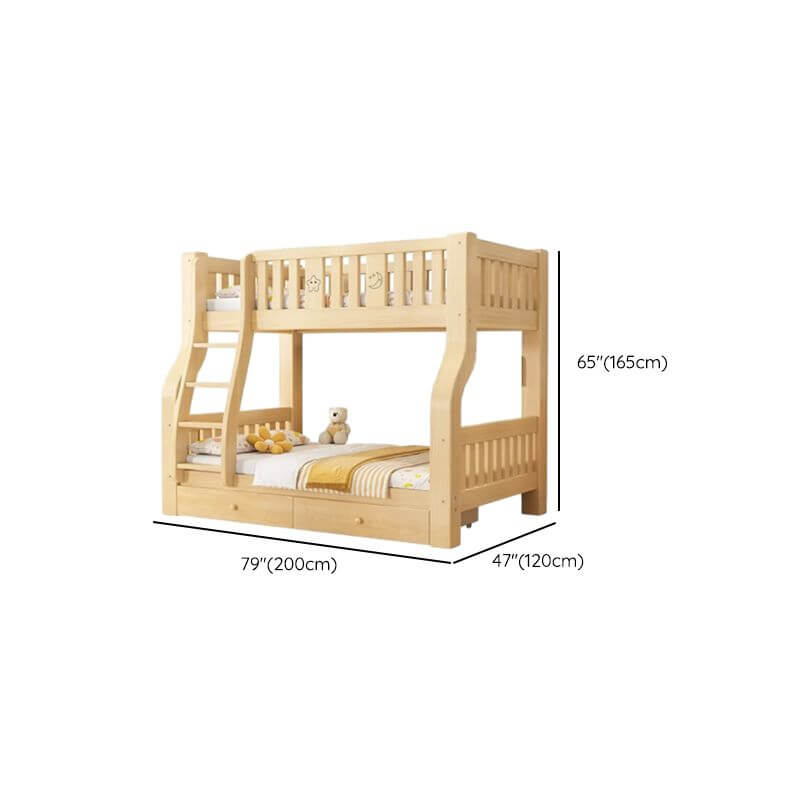 Modern Light Wood Bunk Bed with Ladder, Drawers, and Integrated Shelving Dimensions
