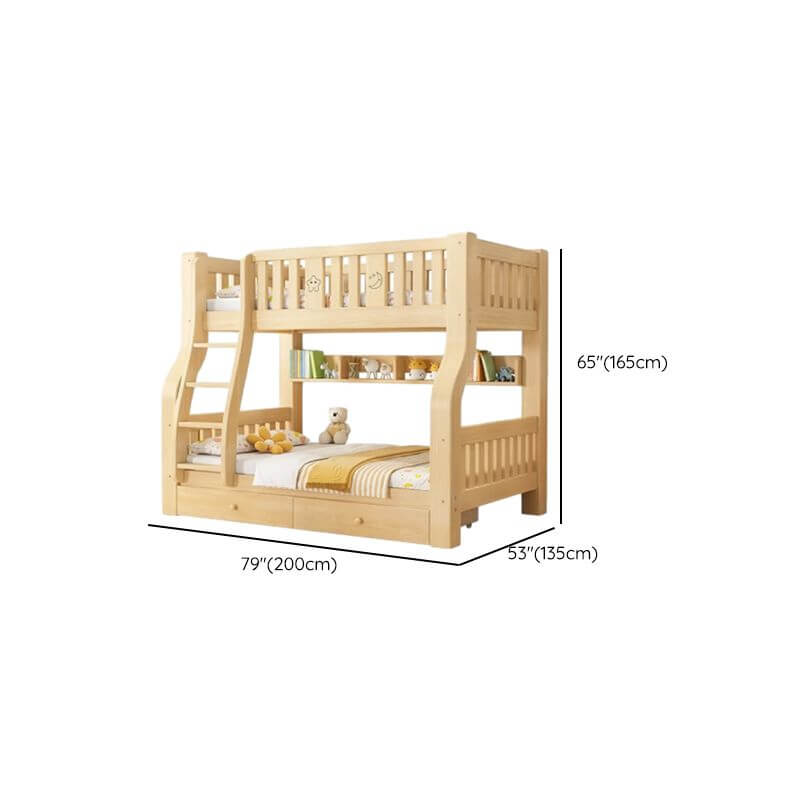Modern Light Wood Bunk Bed with Ladder, Drawers, and Integrated Shelving Dimensions