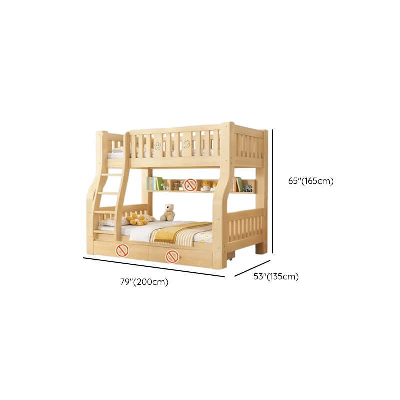 Modern Light Wood Bunk Bed with Ladder, Drawers, and Integrated Shelving Dimensions