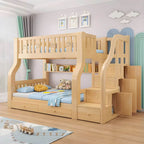 Modern Light Wood Kids Bunk Bed with Ladder, Guardrails & Mattress