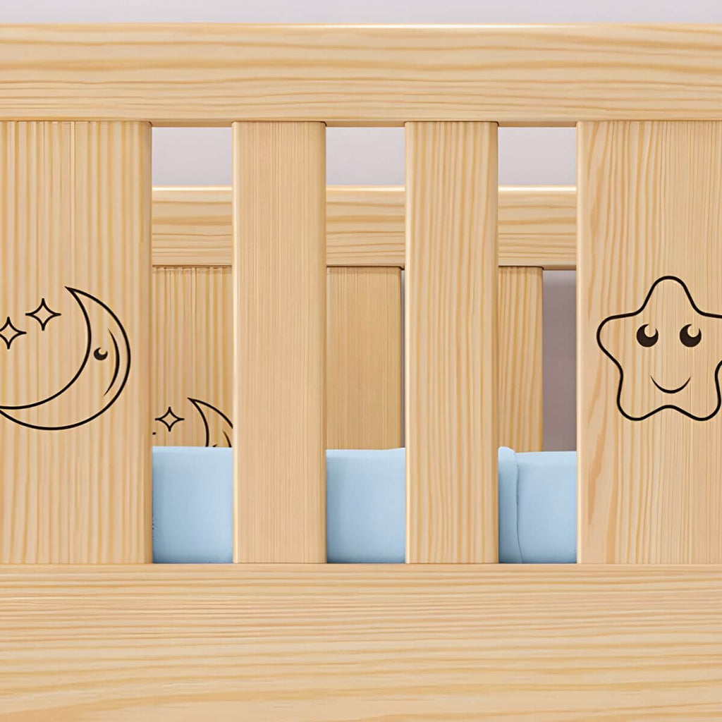 Modern Light Wood Kids Bunk Bed with Ladder, Guardrails & Mattress