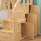 Modern Light Wood Kids Bunk Bed with Ladder, Guardrails & Mattress