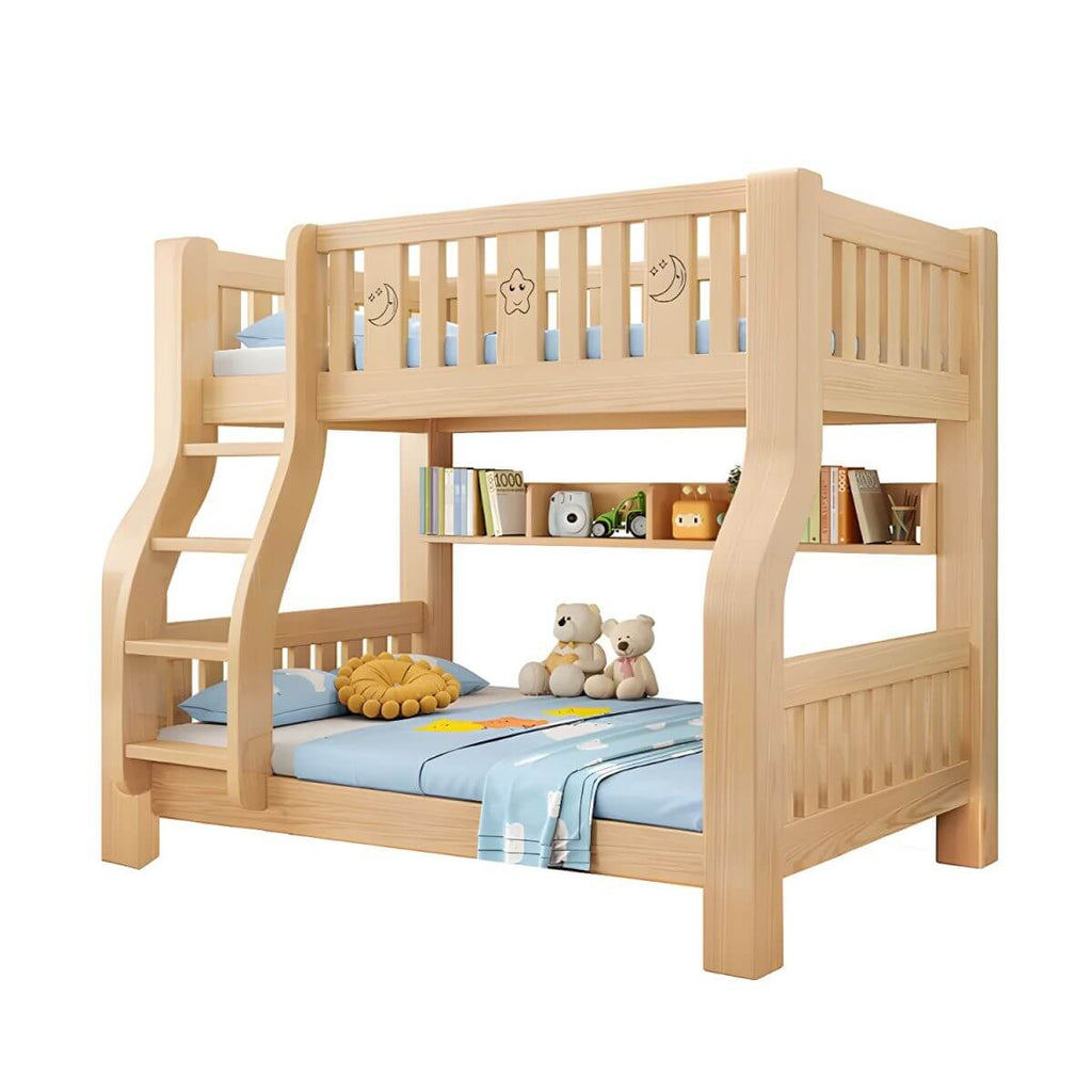 Modern Light Wood Kids Bunk Bed with Ladder, Guardrails & Mattress