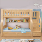 Modern Light Wood Kids Bunk Bed with Ladder, Guardrails & Mattress