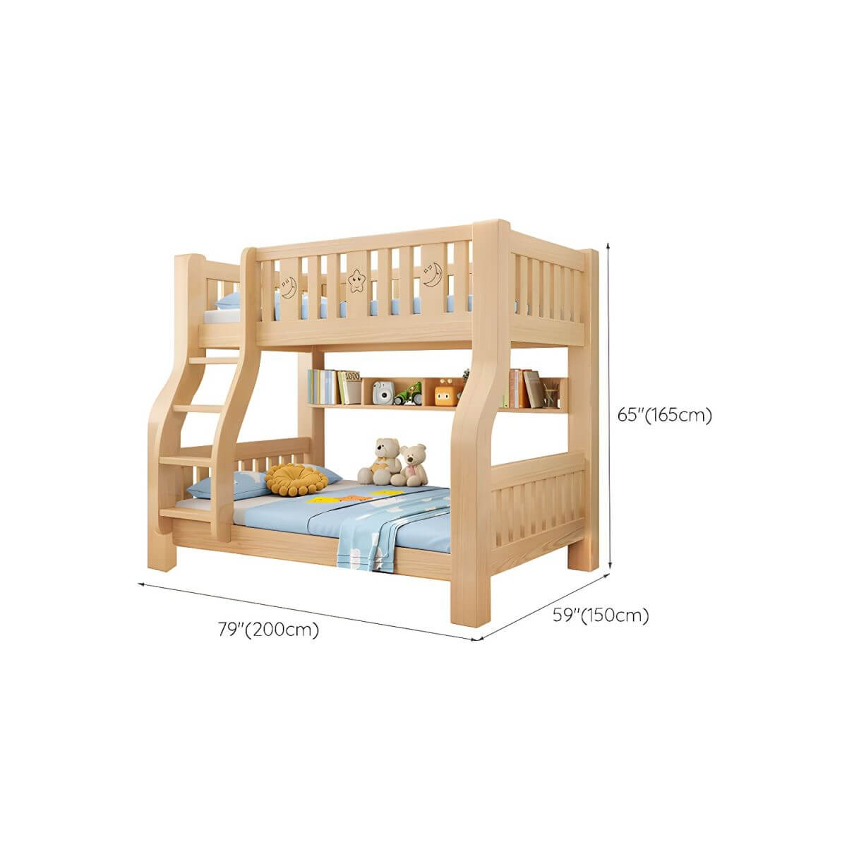 Modern Light Wood Kids Bunk Bed with Ladder, Guardrails & Mattress Dimensions