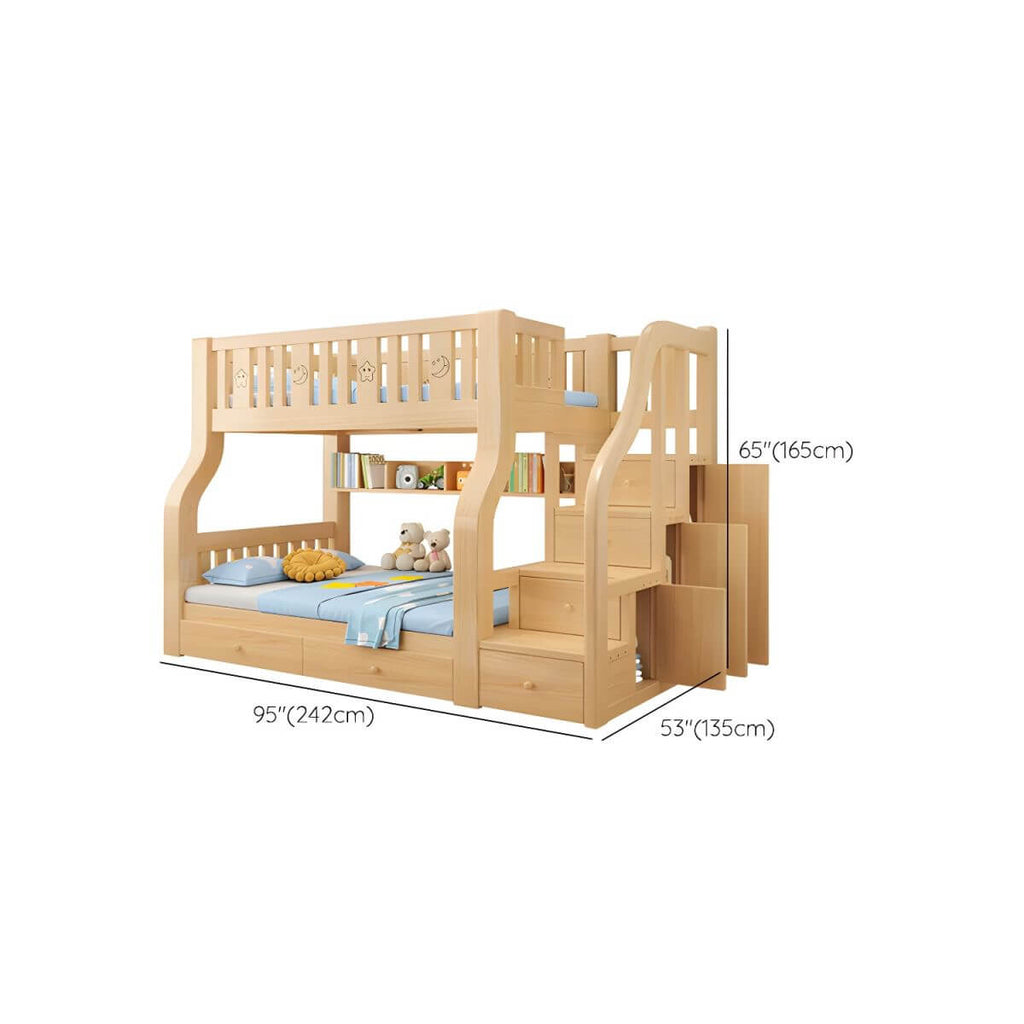 Modern Light Wood Kids Bunk Bed with Ladder, Guardrails & Mattress Dimensions