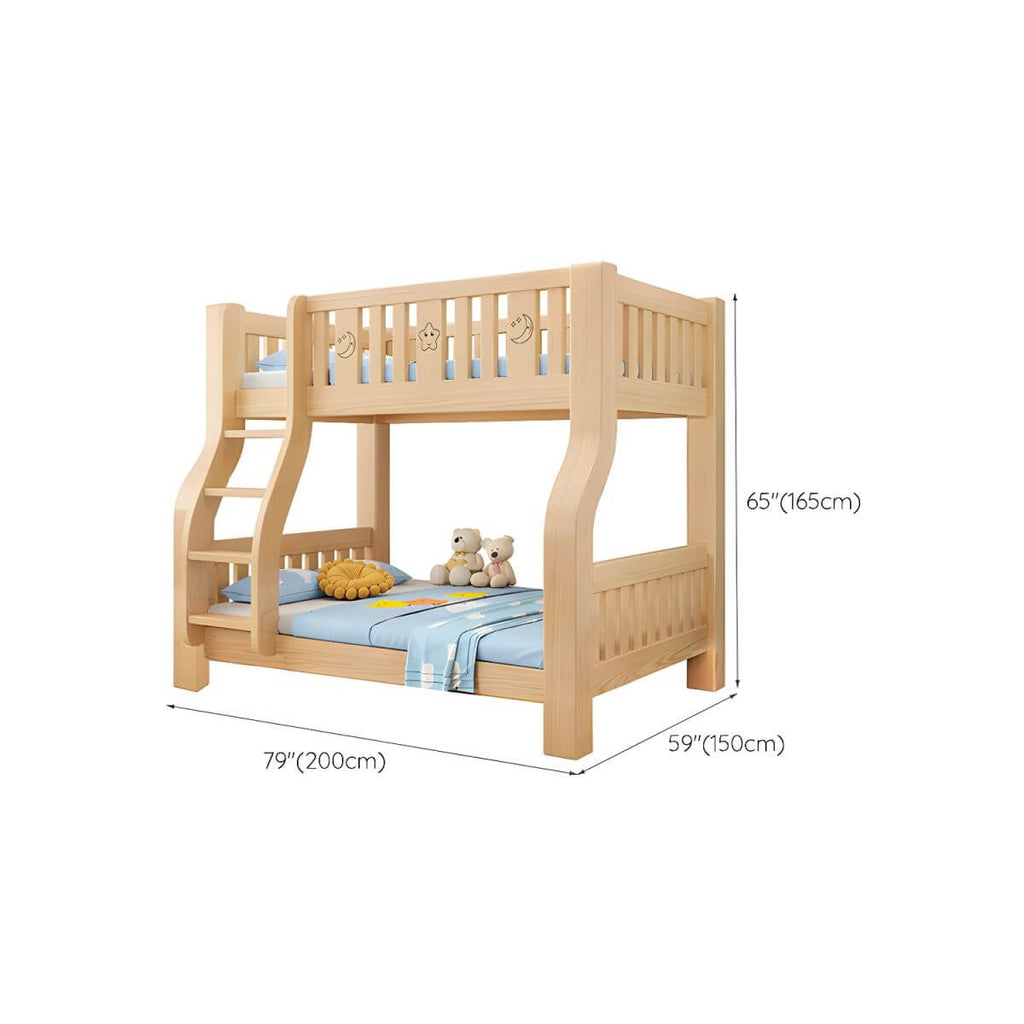 Modern Light Wood Kids Bunk Bed with Ladder, Guardrails & Mattress Dimensions