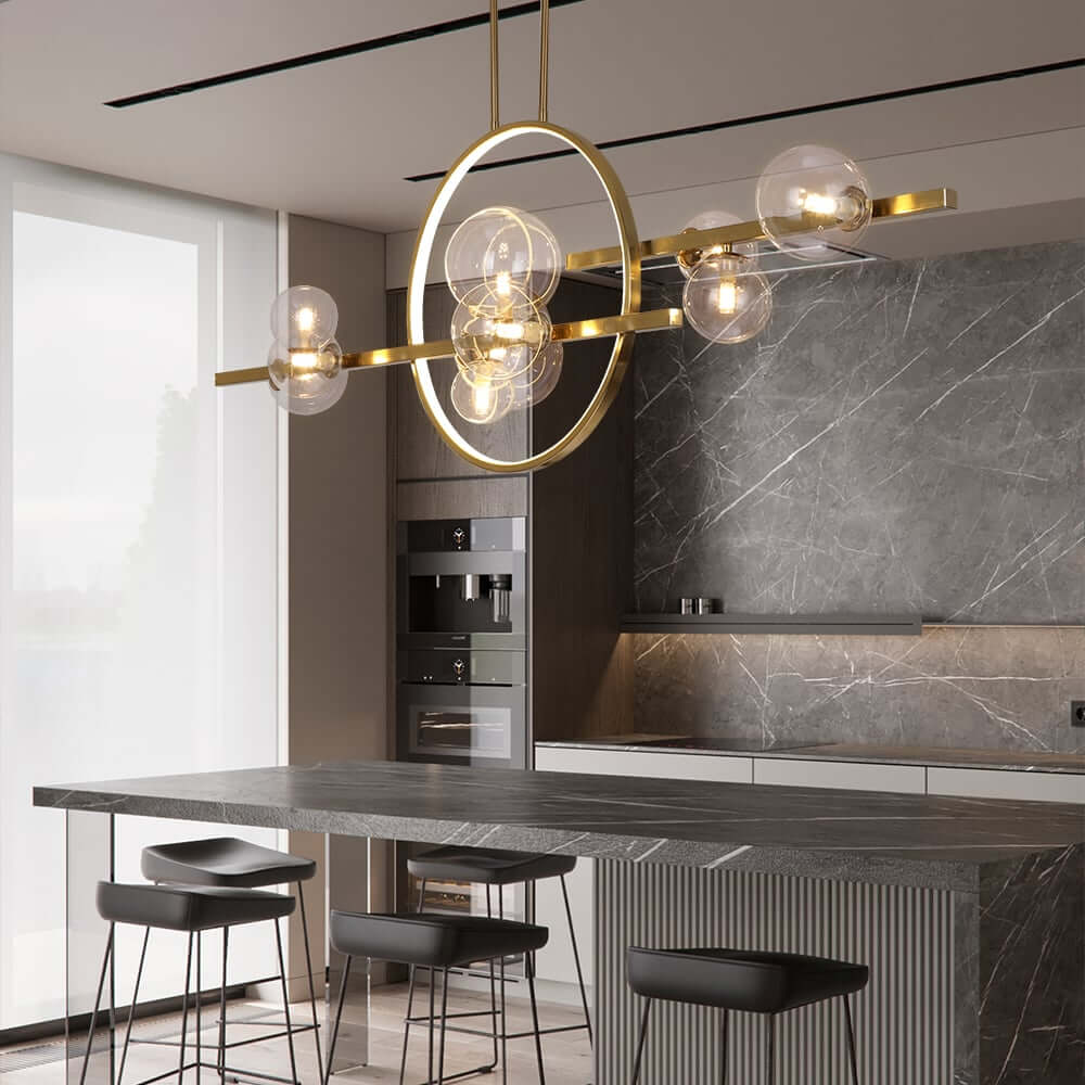 Modern Linear Kitchen Island Chandelier with Glass Globe Shades