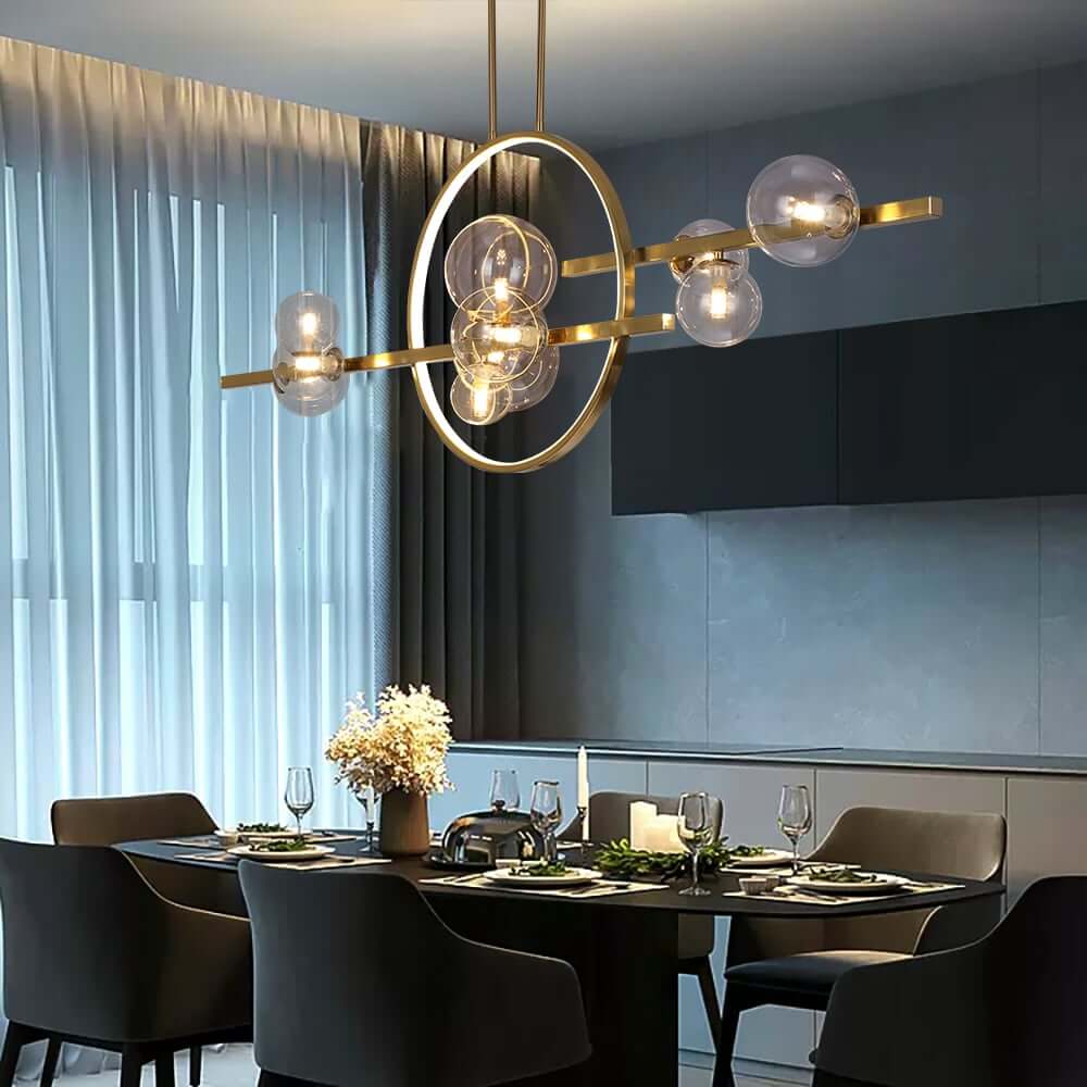Modern Linear Kitchen Island Chandelier with Glass Globe Shades