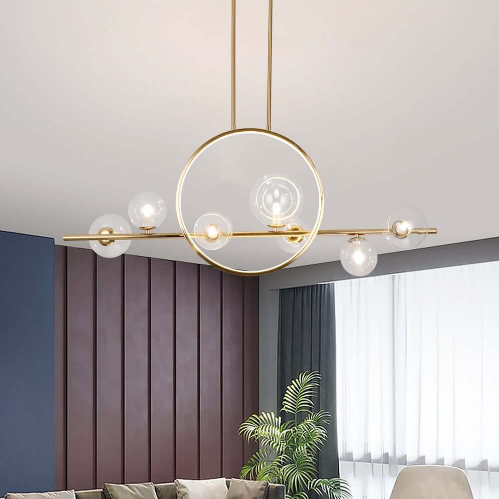 Modern Linear Kitchen Island Chandelier with Glass Globe Shades