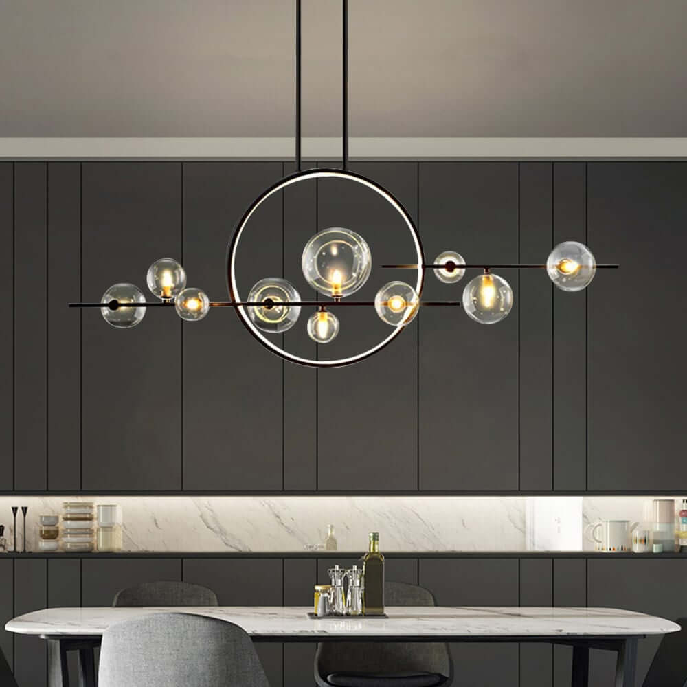 Modern Linear Kitchen Island Chandelier with Glass Globe Shades
