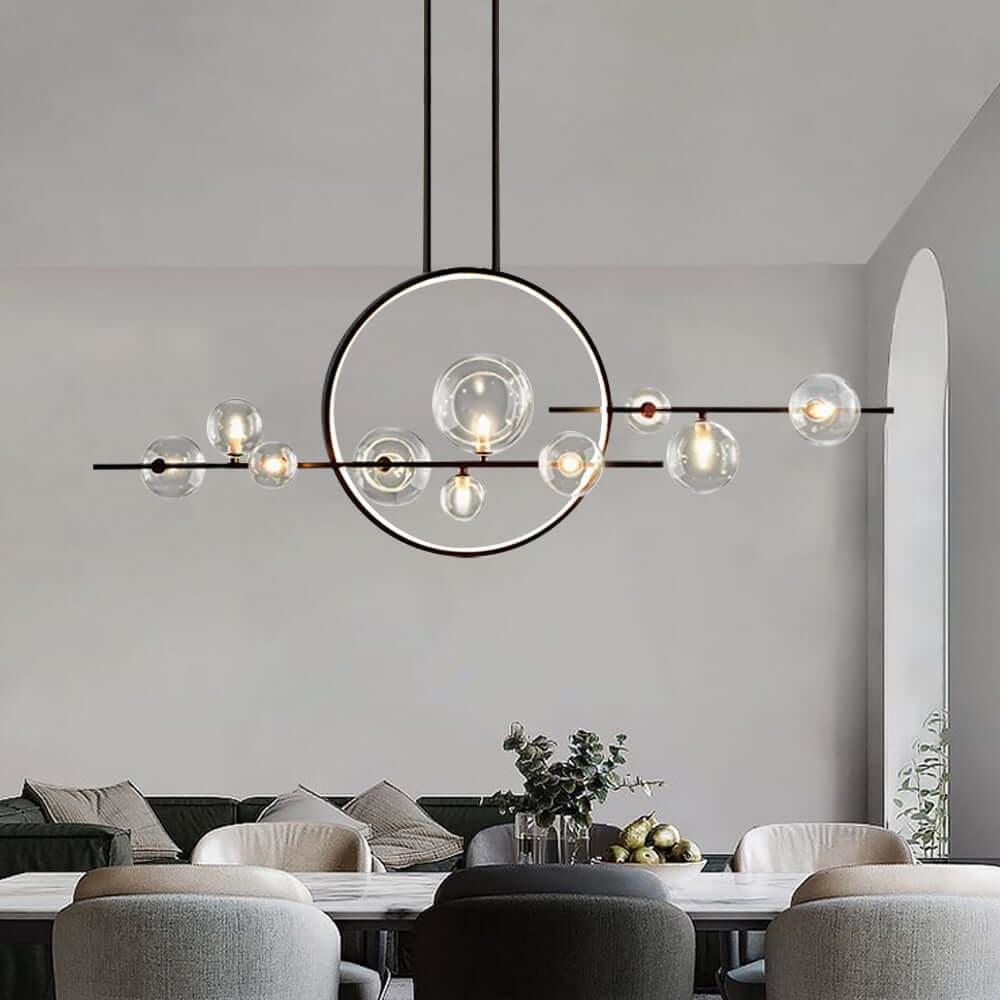 Modern Linear Kitchen Island Chandelier with Glass Globe Shades