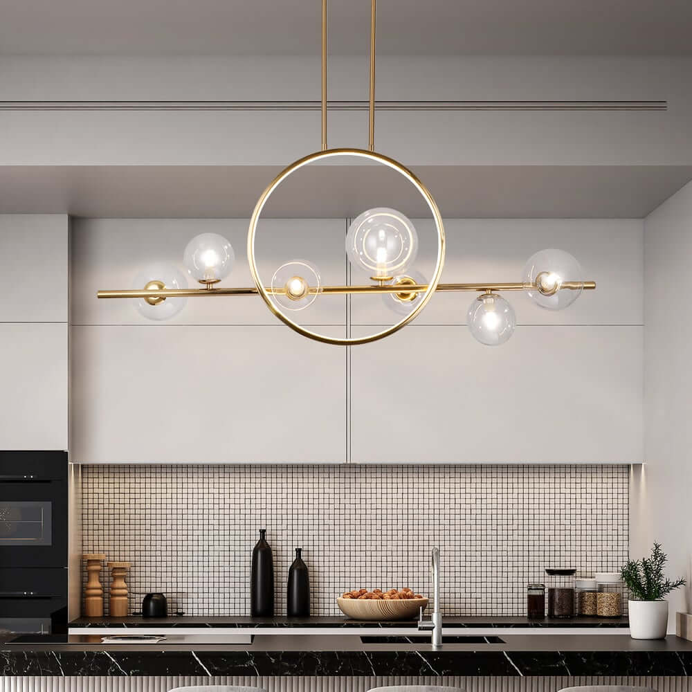 Modern Linear Kitchen Island Chandelier with Glass Globe Shades